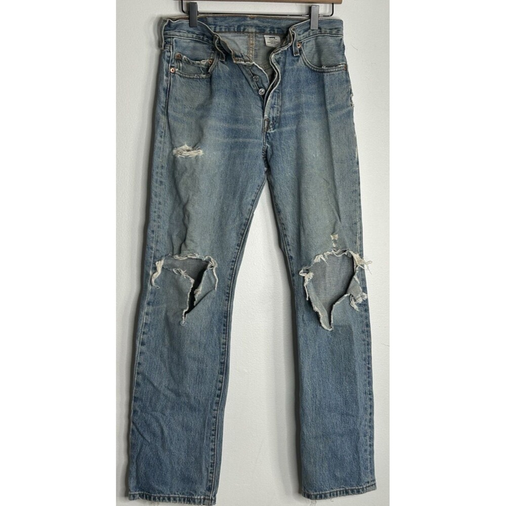 VTG Levi's 501 Button Fly Denim Jeans WPL423 30x32 Thrashed Busted Knees